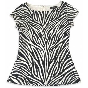 White House Black Market Zebra Print Boat Neck Top XS Black White Back Zip Cap
